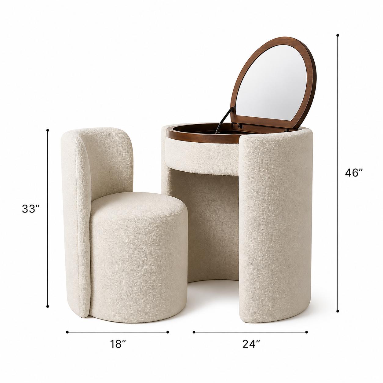 Liva Home Halo Vanity Set w/ Mirror & Stool
